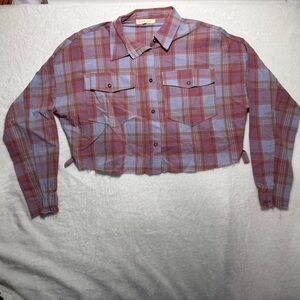 Gilded Intent Purple, Blue & Orange Plaid cropped shirt